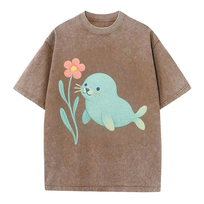 Mint Seal Pup - Vintage T-shirt - Brown