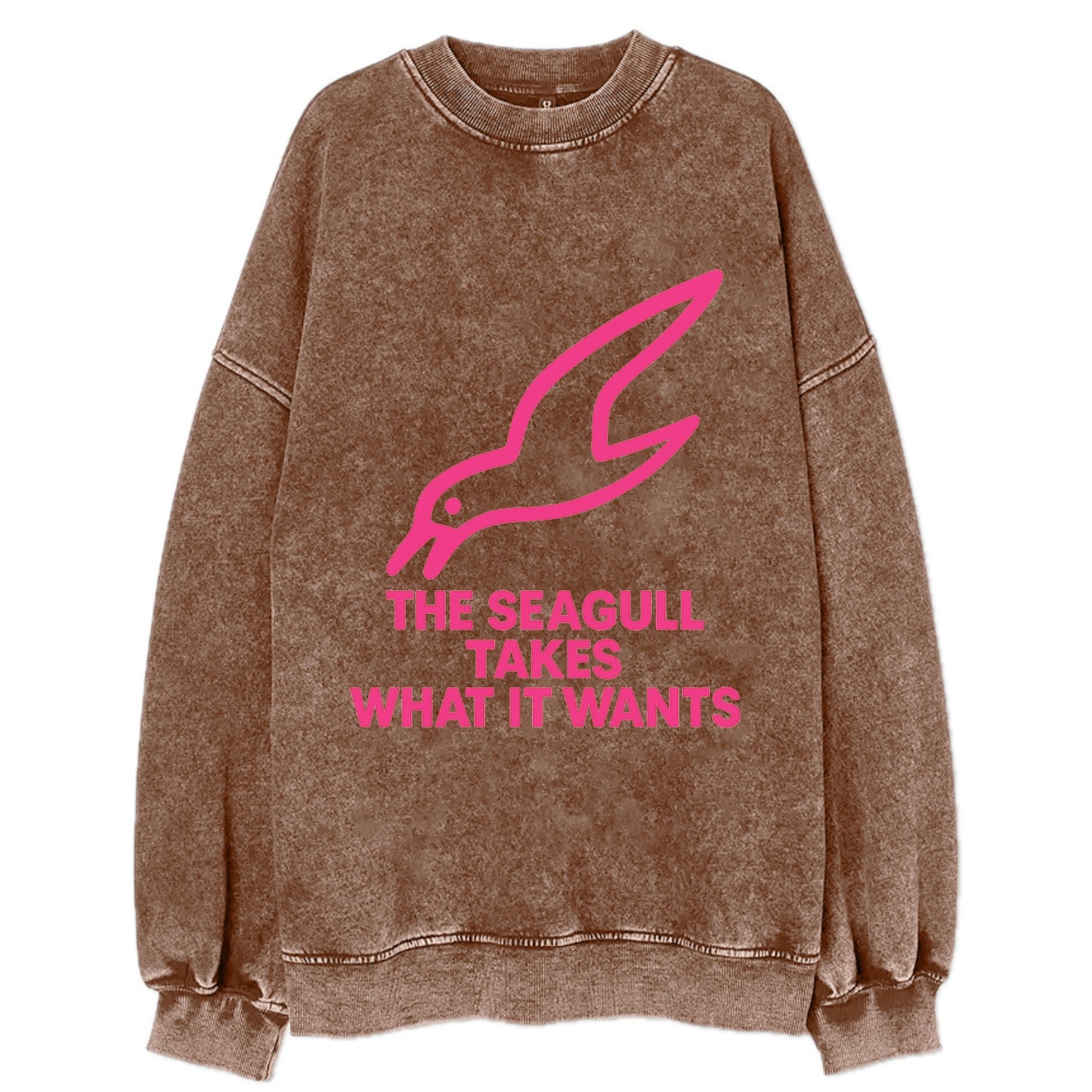 THE SEAGULL TAKES WHAT IT WANTS | Aggressive seagull diving down - Vintage Sweatshirt - Brown