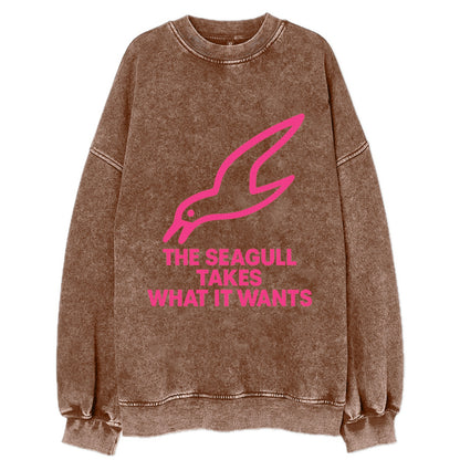 THE SEAGULL TAKES WHAT IT WANTS | Aggressive seagull diving down - Vintage Sweatshirt - Brown