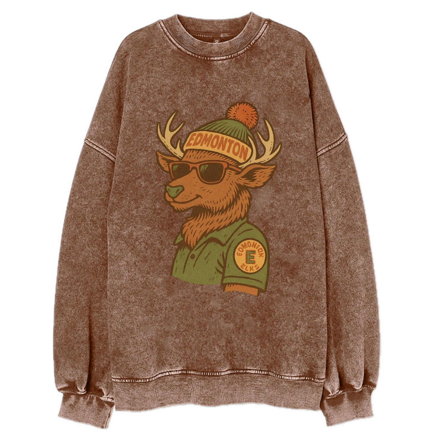 Edmonton Elk wearing Edmonton beanie wit - Vintage Sweatshirt - Brown