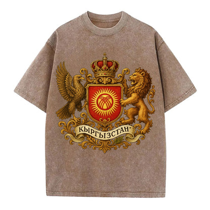Kyrgyzstan Tunduk Emblem  - Vintage T-shirt - Brown