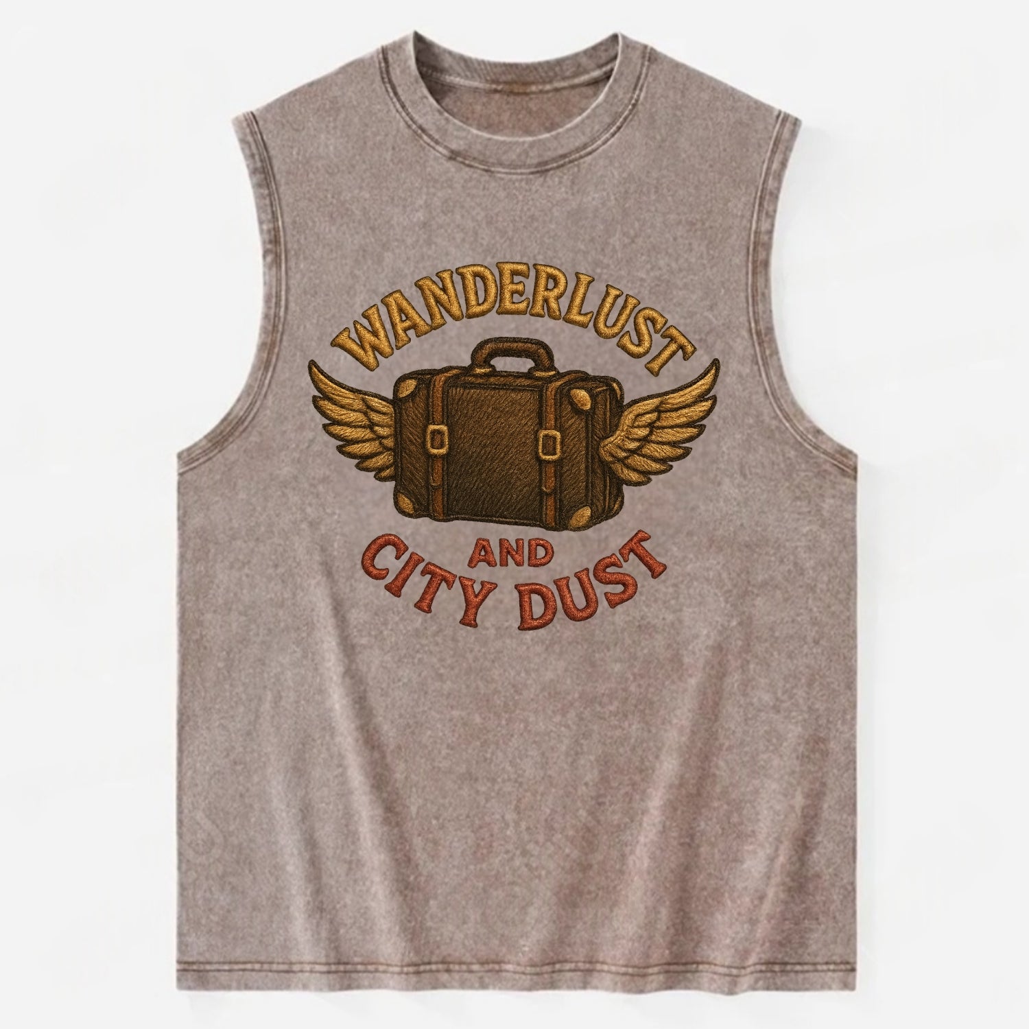 Wanderlust And City Dust  - Vintage Washed Tank - Brown