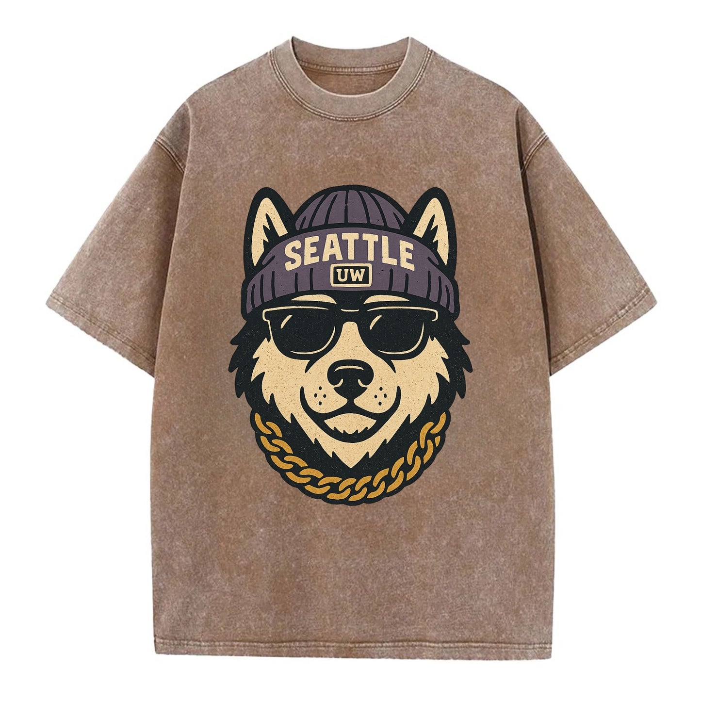 Seattle Husky - Vintage T-shirt - Brown