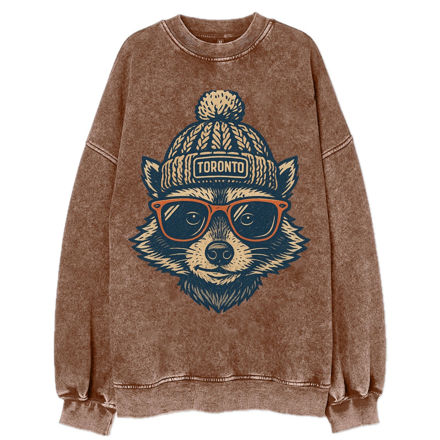 Toronto Raccoon wearing Toronto beanie w - Vintage Sweatshirt - Brown