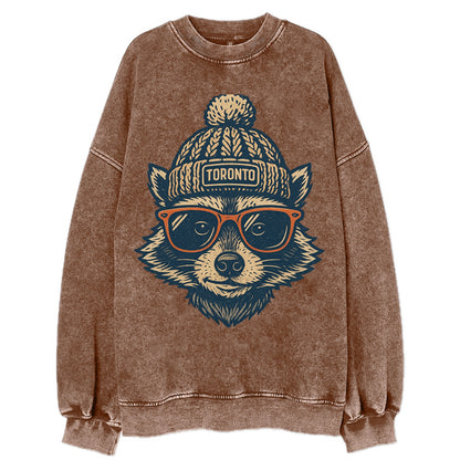 Toronto Raccoon wearing Toronto beanie w - Vintage Sweatshirt - Brown