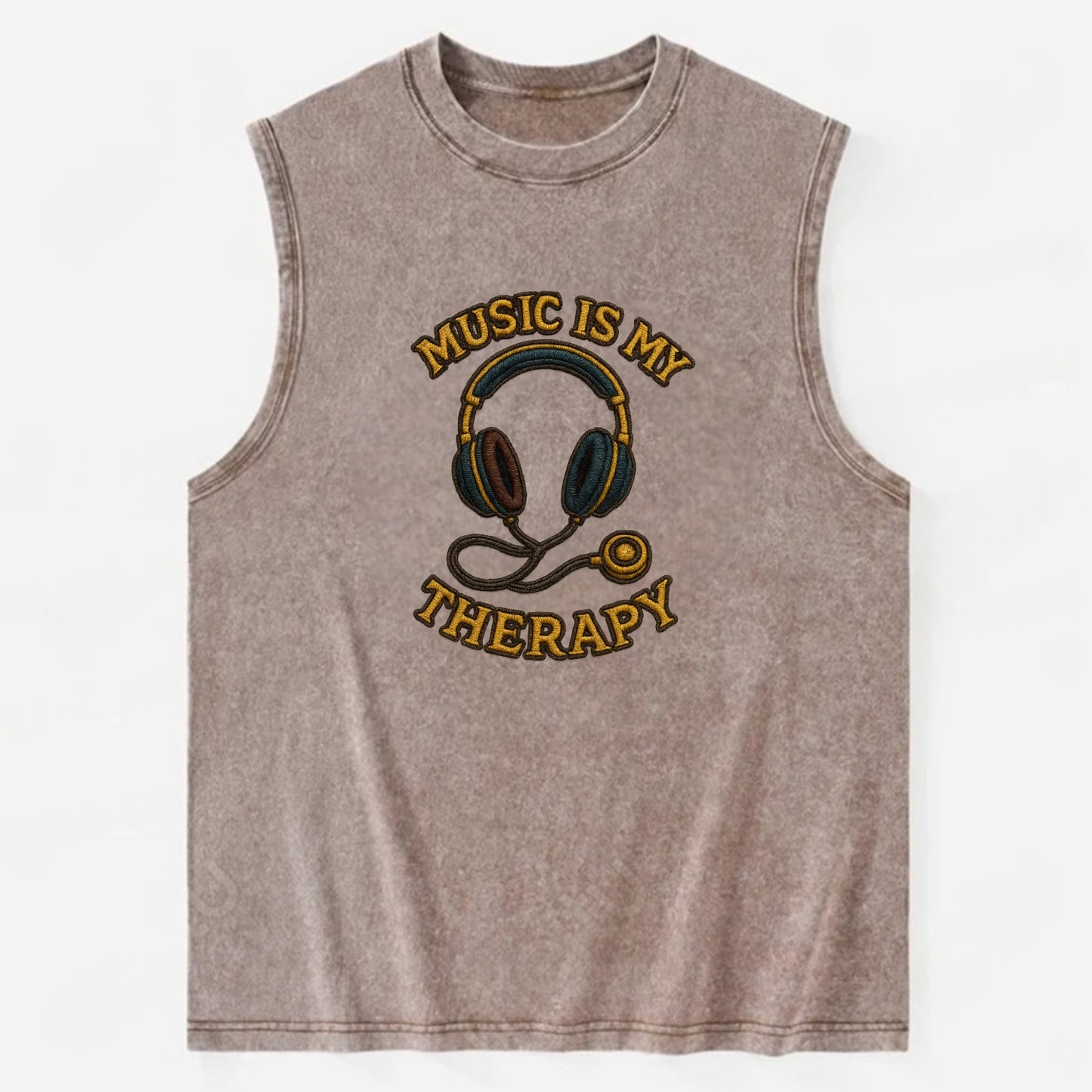 Music Is My Therapy  - Vintage Washed Tank - Brown