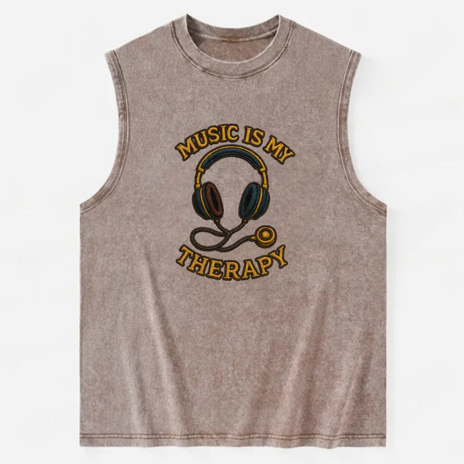 Music Is My Therapy  - Vintage Washed Tank - Brown