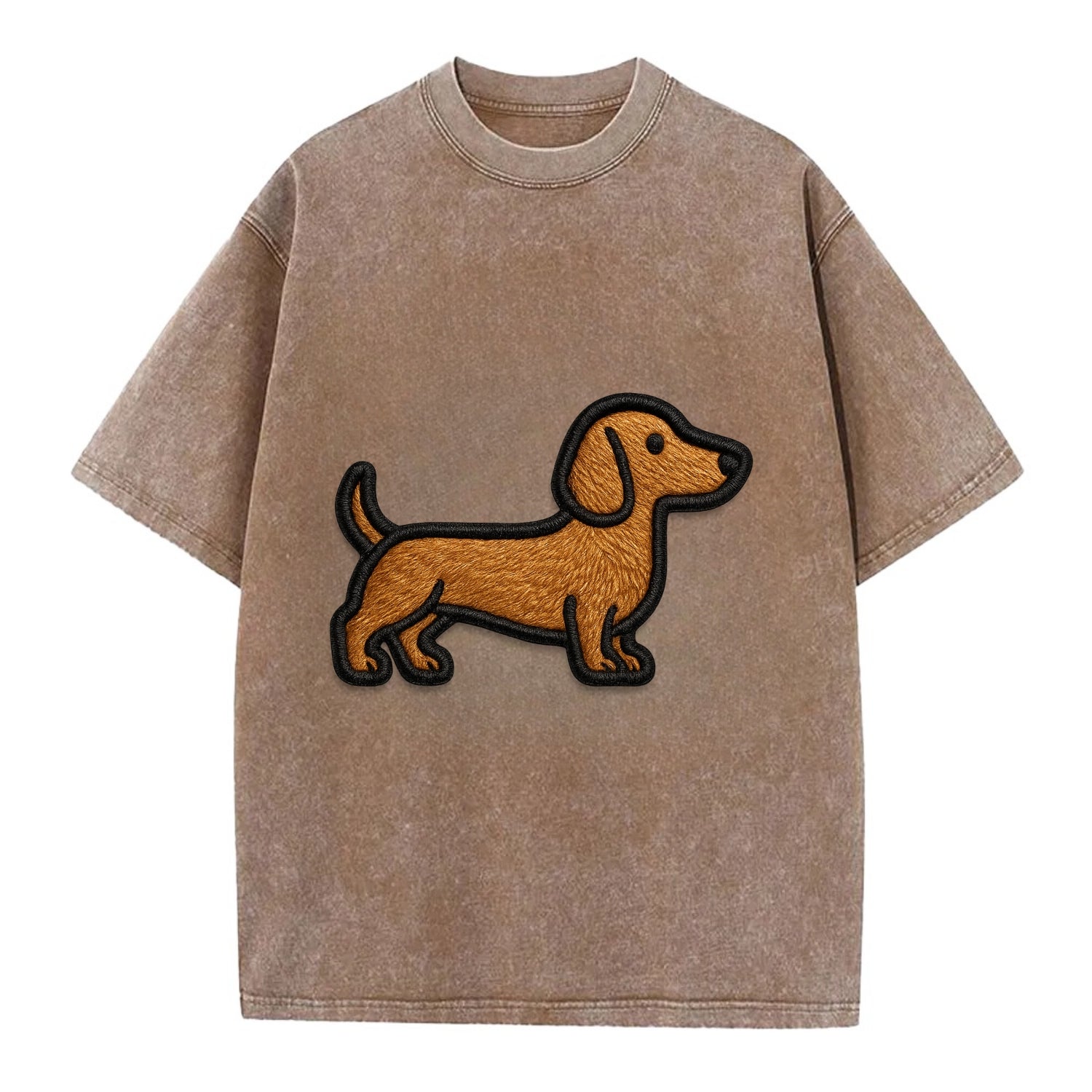 Dachshund - Modern elongated silhouette - Vintage T-shirt - Brown