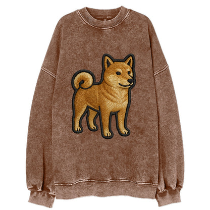 Shiba Inu - Trendy Japanese dog logo wit - Vintage Sweatshirt - Brown