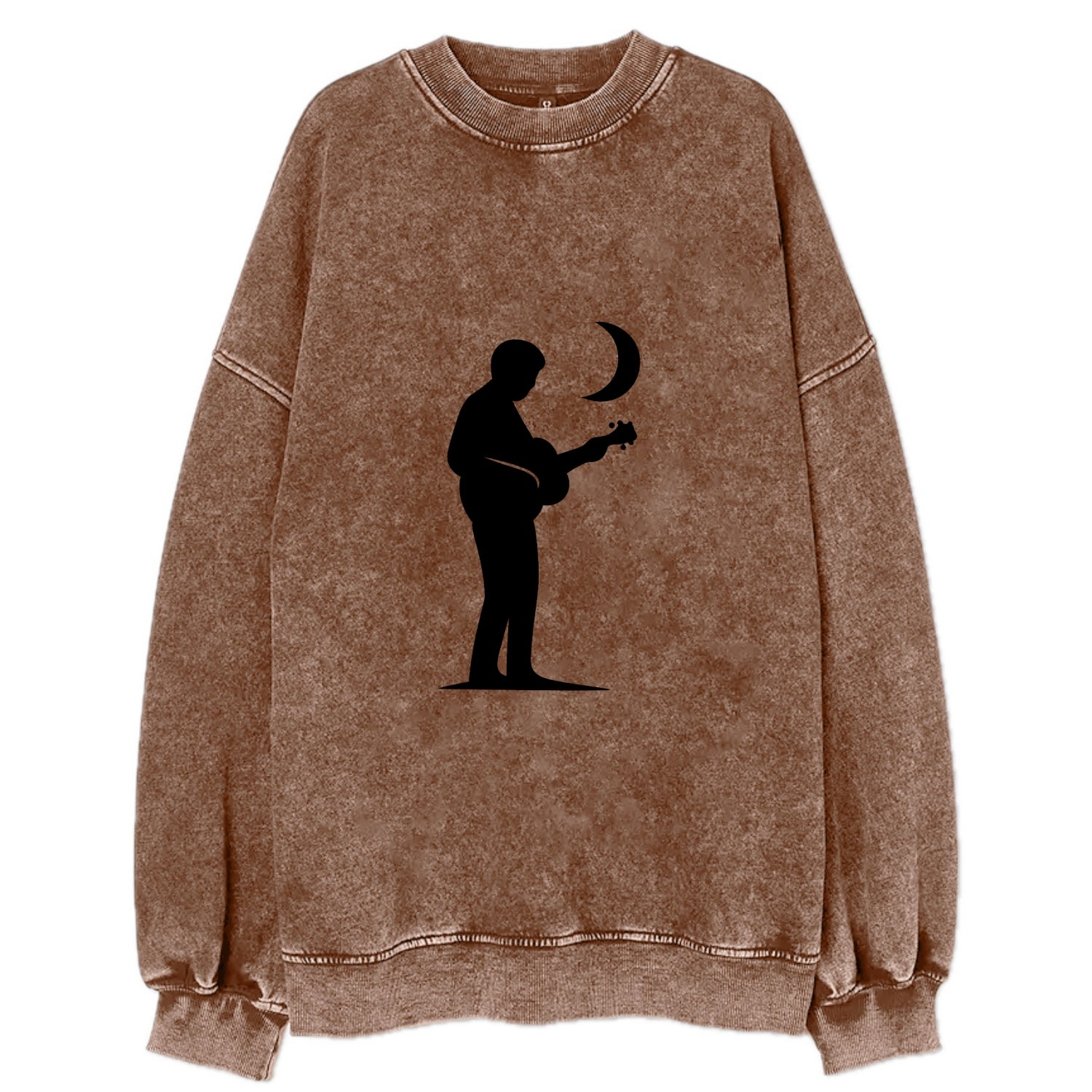 Guitarist playing acoustic under moonlight - Vintage Sweatshirt - Brown