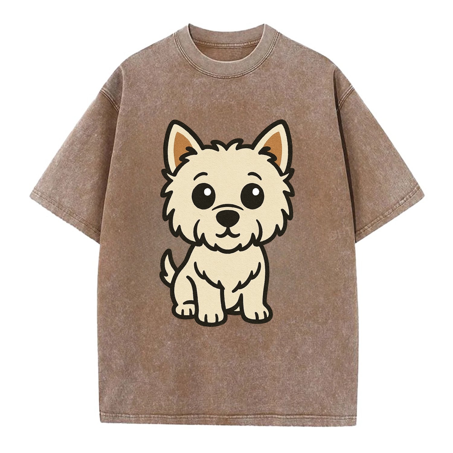 West Highland White Terrier - Alert standing pose - Vintage T-shirt - Brown
