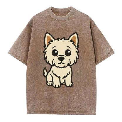West Highland White Terrier - Alert standing pose - Vintage T-shirt - Brown