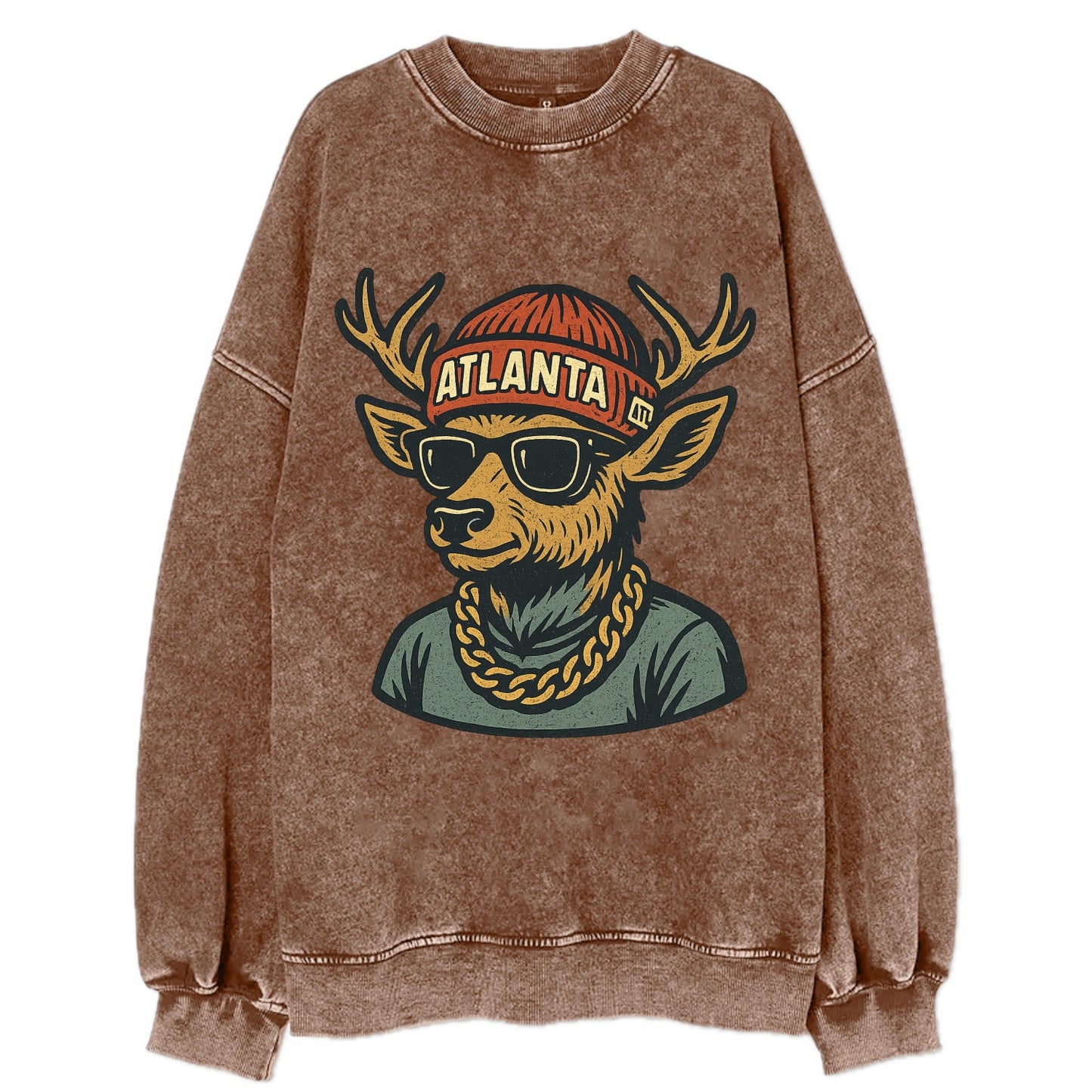 "deer" "atlanta" "atl" "red" "us South" - Vintage Sweatshirt - Brown