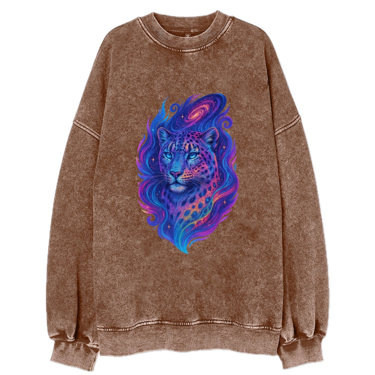 Majestic snow leopard with rainbow gradient spots, crystalline flowing - Vintage Sweatshirt - Brown