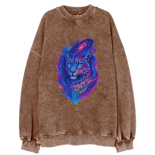 Majestic snow leopard with rainbow gradient spots, crystalline flowing - Vintage Sweatshirt