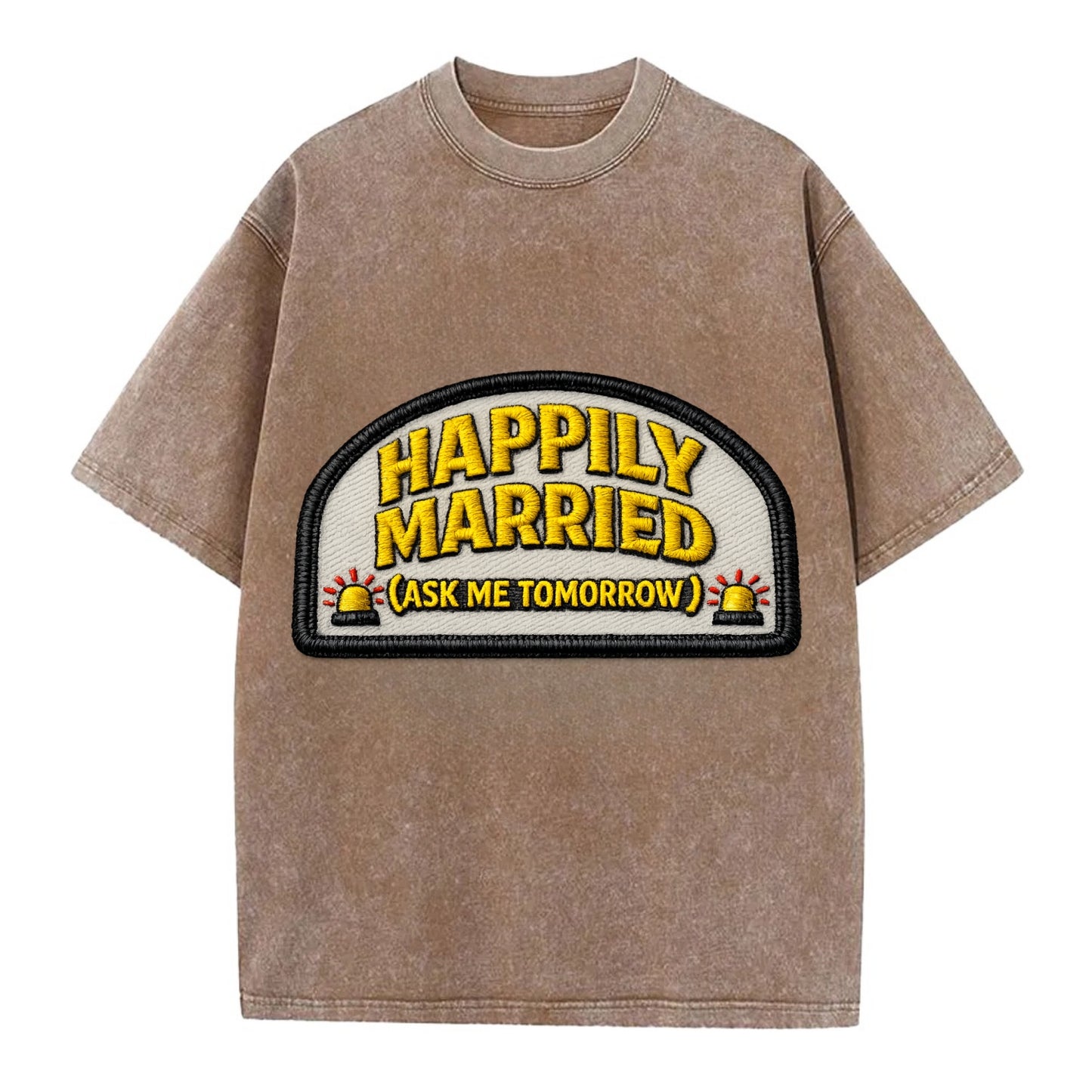 HAPPILY MARRIED  - yellow ask tomorrow - yellow - marital flux - Vintage T-shirt - Brown
