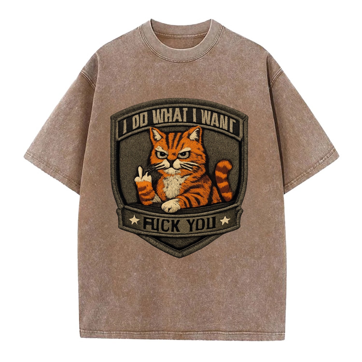 I DO WHAT I WANT CAT - sassy cat in orange , feline attitude - Vintage T-shirt - Brown