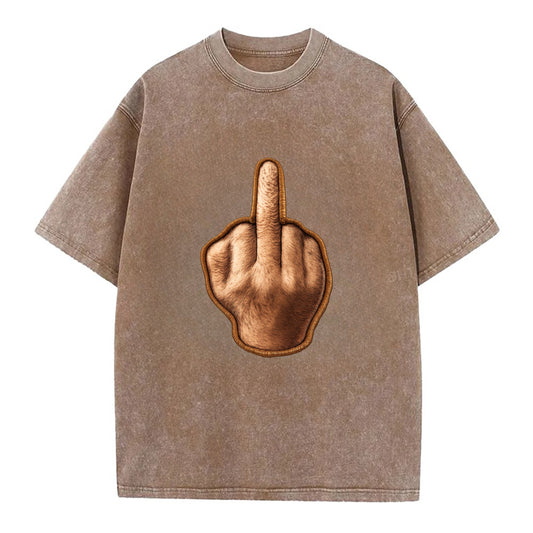 MIDDLE FINGER - hand gesture in skin tone , attitude - Vintage T-shirt - Brown