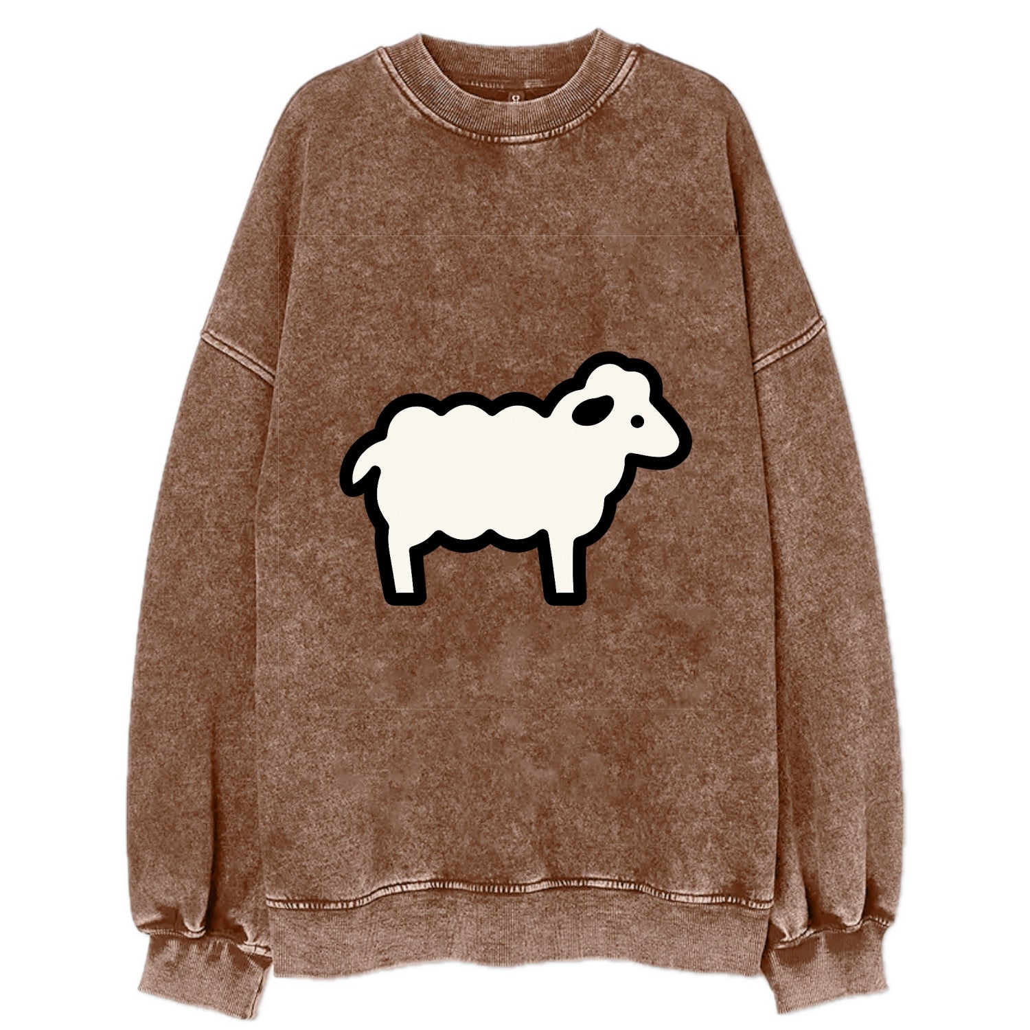 Sheep - White fluffy wool flat side profile - Vintage Sweatshirt - Brown