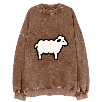 Sheep - White fluffy wool flat side profile - Vintage Sweatshirt - Brown