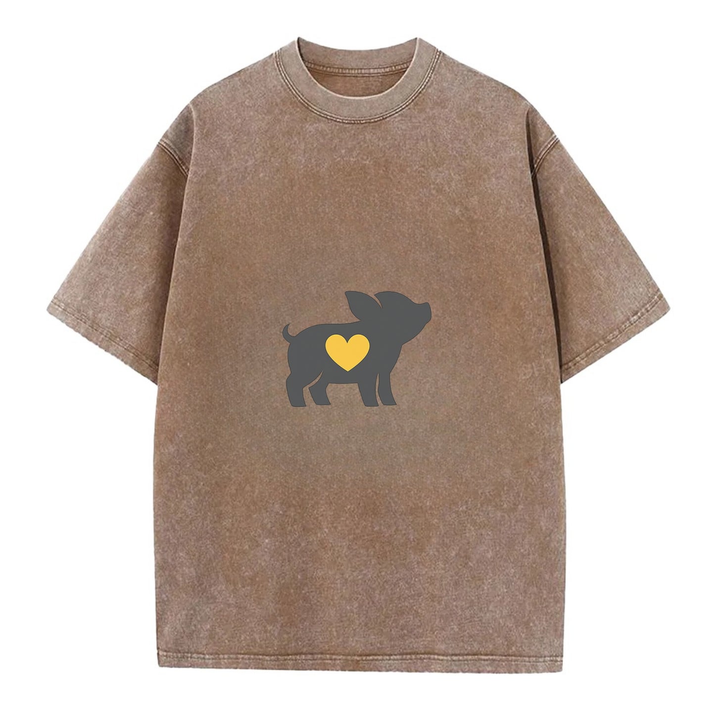 SMALL BUT BRAVE | Tiny piglet silhouette | Big heart within | Courage despite - Vintage T-shirt - Brown