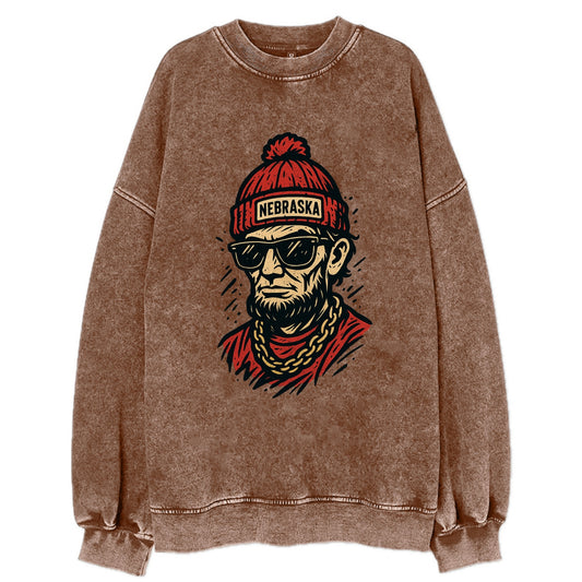 Lincoln Cornhusker wearing Nebraska bean - Vintage Sweatshirt - Brown