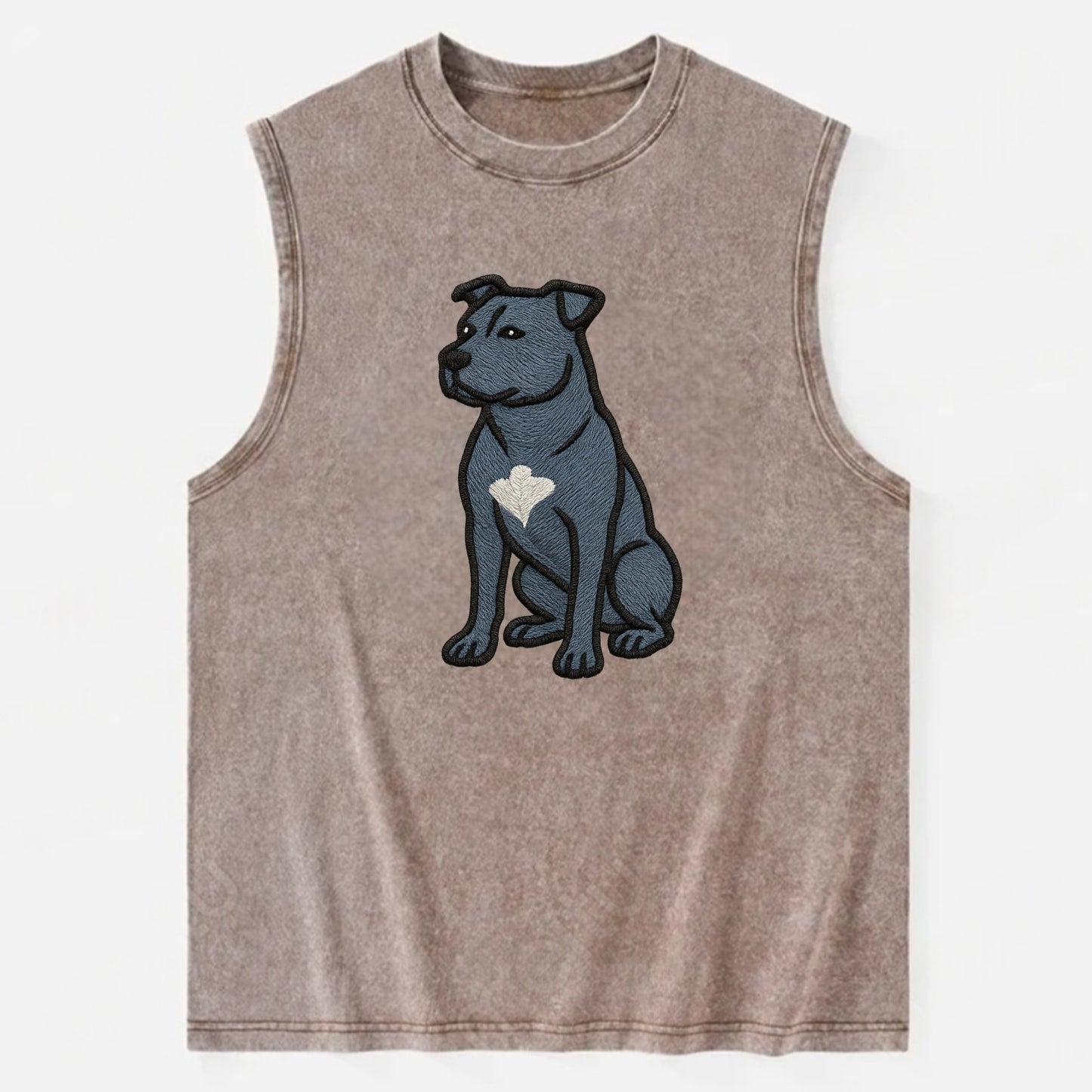 American Staffordshire Terrier - Blue embroidered design - Vintage Washed Tank - Brown