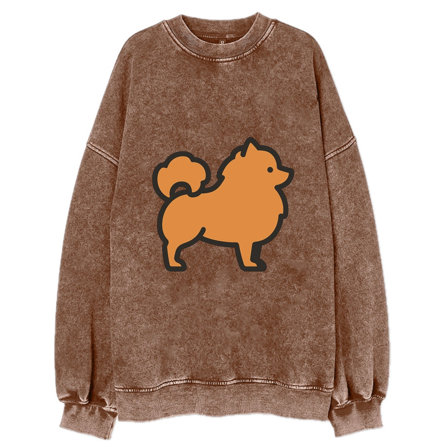 Pomeranian - Orange fluffy flat side profile - Vintage Sweatshirt - Brown