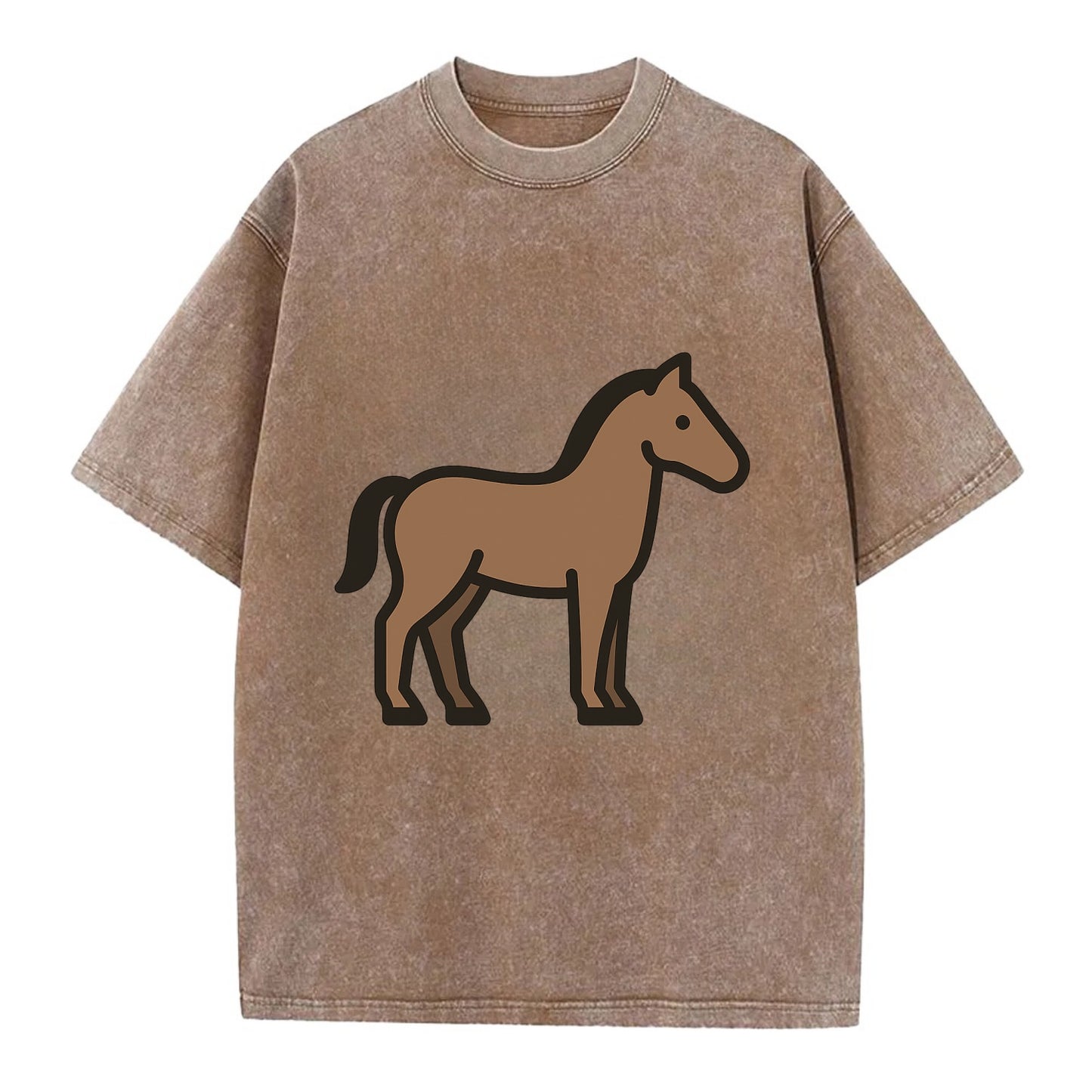 Horse - Brown standing pose flat side profile - Vintage T-shirt - Brown