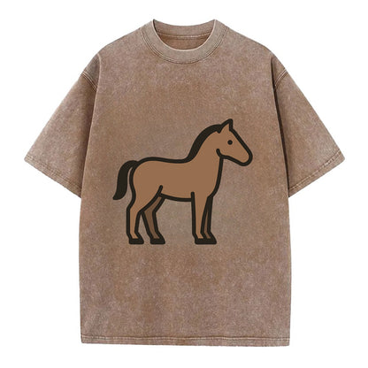 Horse - Brown standing pose flat side profile - Vintage T-shirt - Brown