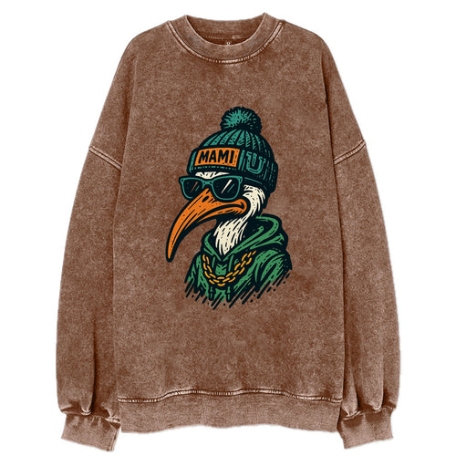 Coral Gables Ibis wearing Miami beanie with U patch - Vintage Sweatshirt