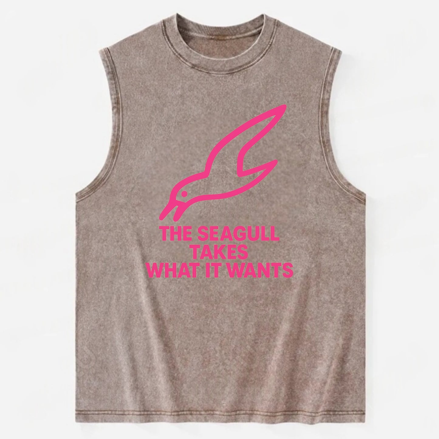 THE SEAGULL TAKES WHAT IT WANTS | Aggressive seagull diving down - Vintage Washed Tank - Brown