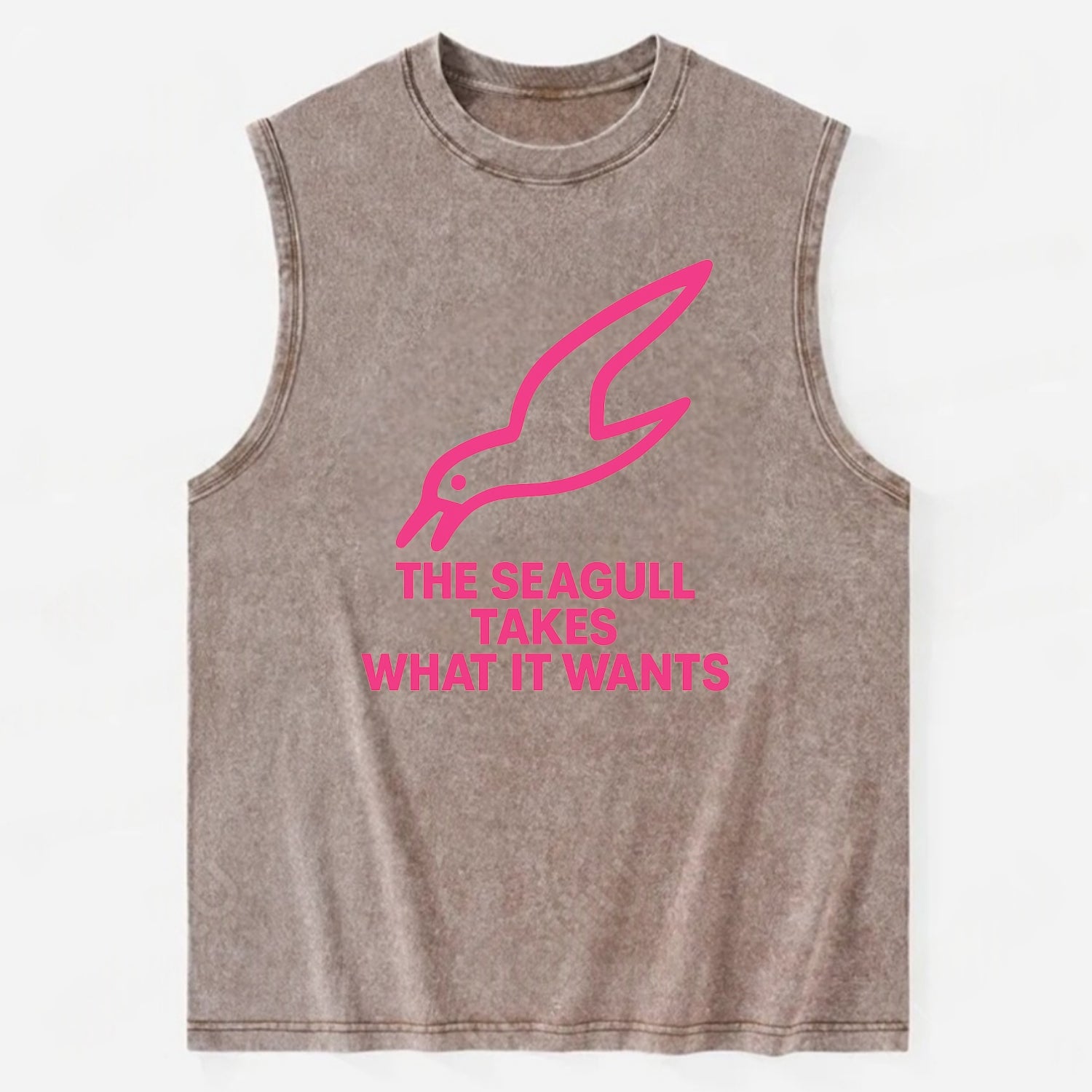 THE SEAGULL TAKES WHAT IT WANTS | Aggressive seagull diving down - Vintage Washed Tank - Brown