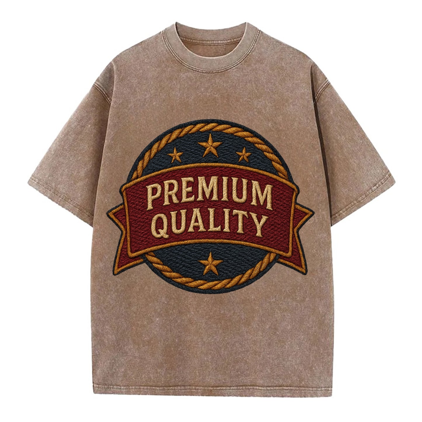 Premium Quality Badge  - Vintage T-shirt - Brown