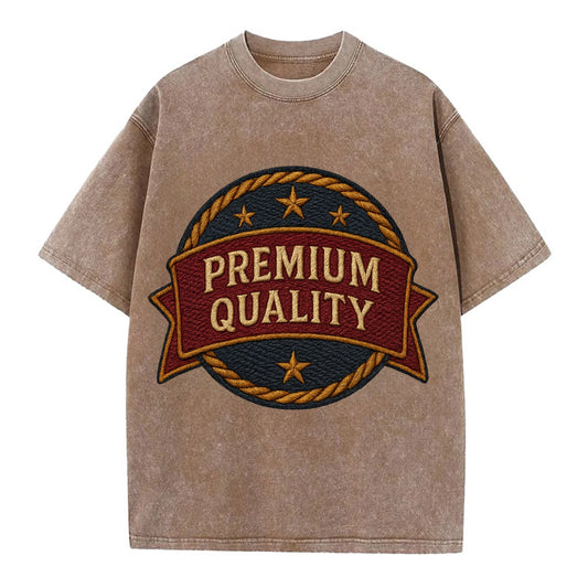 Premium Quality Badge  - Vintage T-shirt - Brown