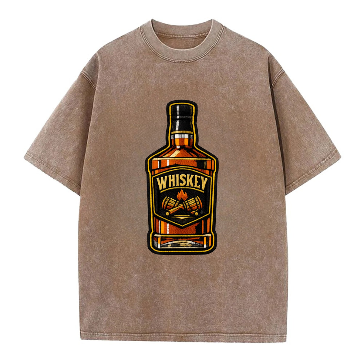 WHISKEY BOTTLE - bourbon bottle in amber and gold , spirits connoisseur - Vintage T-shirt - Brown