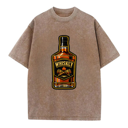 WHISKEY BOTTLE - bourbon bottle in amber and gold , spirits connoisseur - Vintage T-shirt - Brown