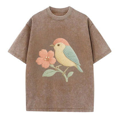Peach Flowerpecker - Vintage T-shirt - Brown