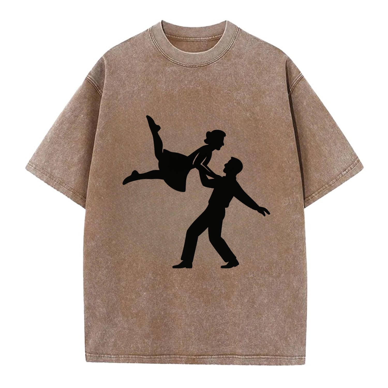 Swing dancers aerial lift - Vintage T-shirt - Brown