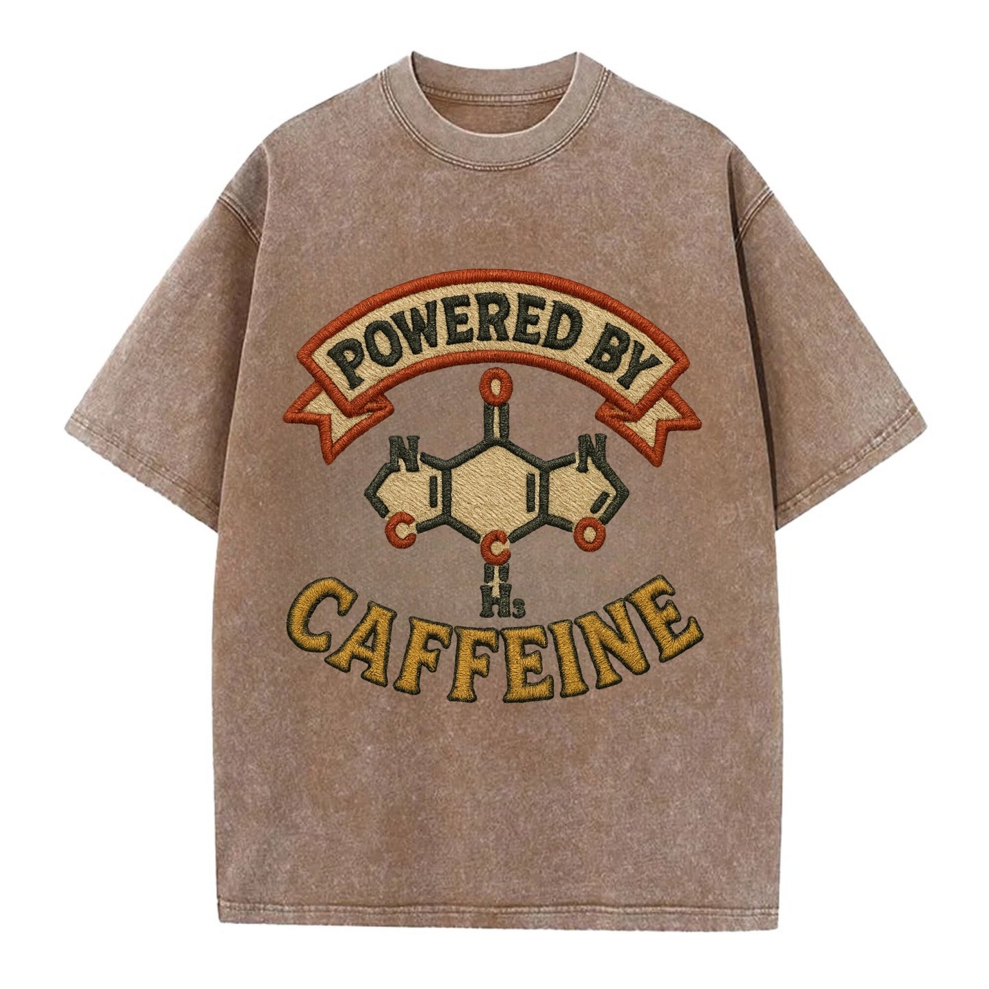 Powered By Caffeine  - Vintage T-shirt - Brown