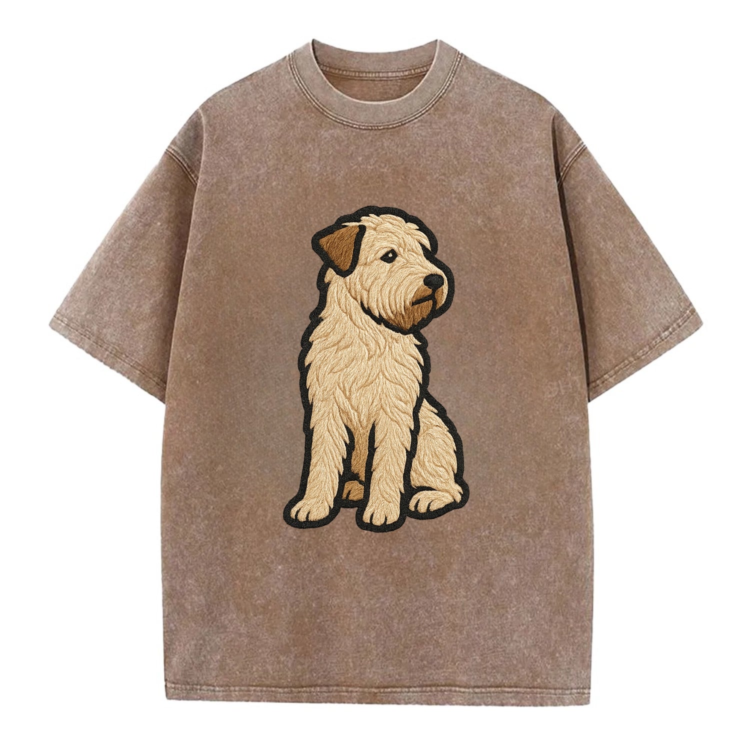 Soft Coated Wheaten Terrier - Light tan flowing coat embroidered pose - Vintage T-shirt - Brown