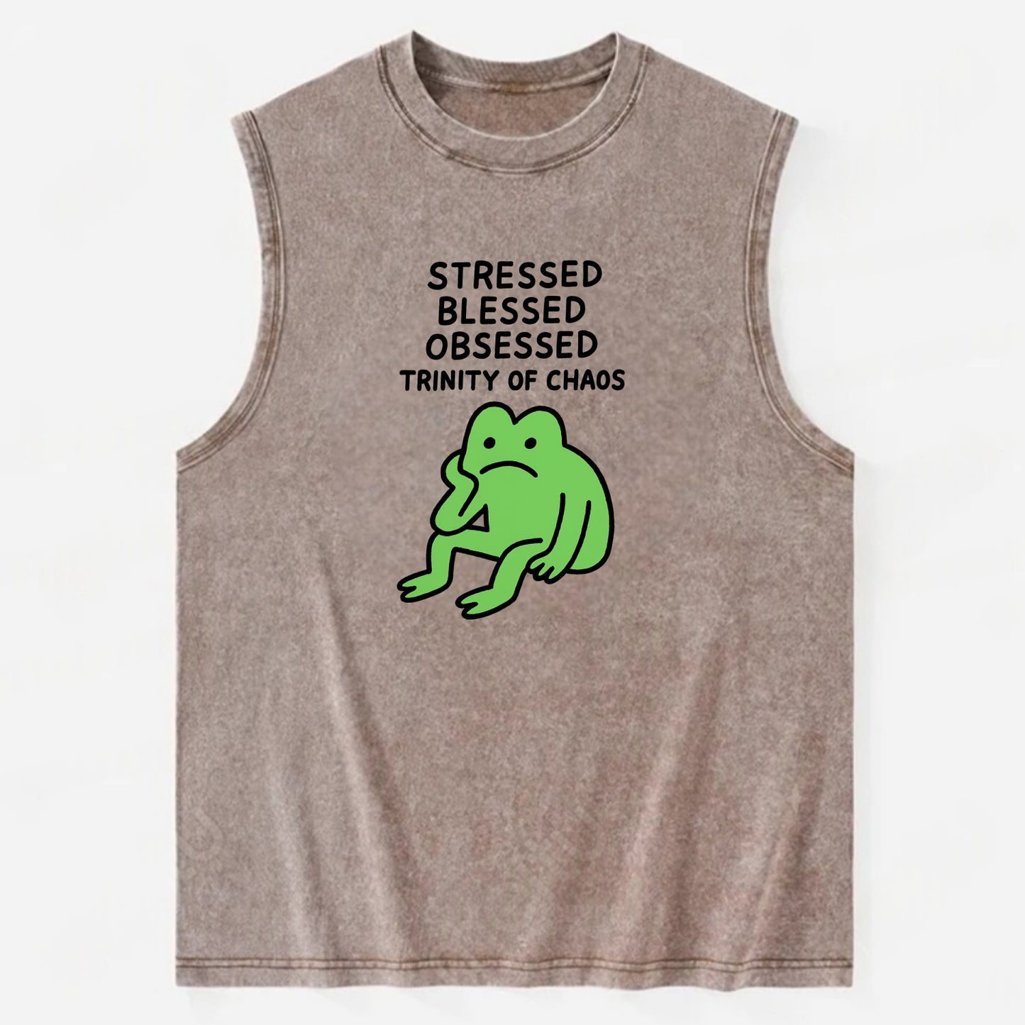 STRESSED BLESSED OBSESSED | Trinity of chaos - Vintage Washed Tank - Brown