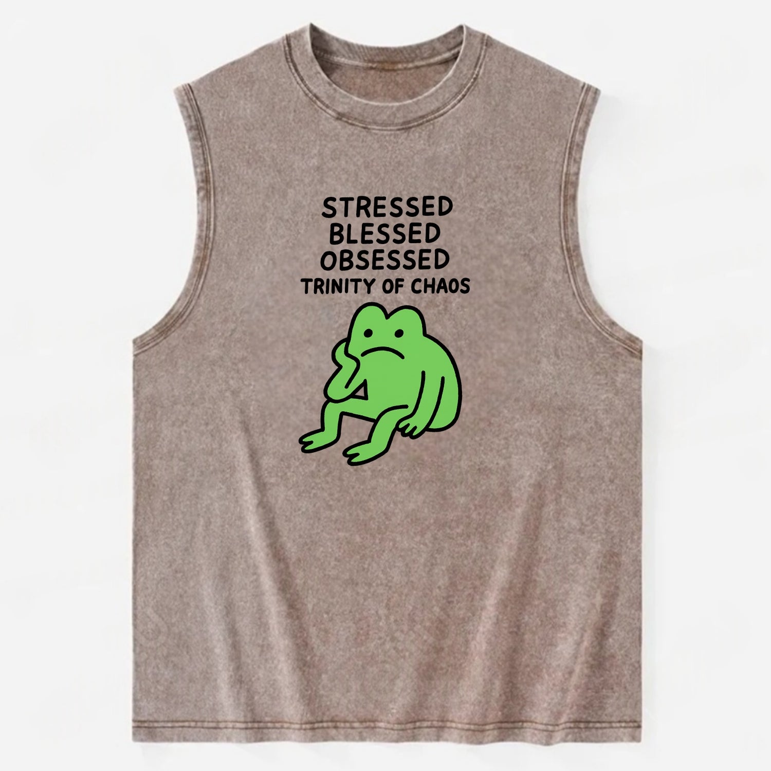 STRESSED BLESSED OBSESSED | Trinity of chaos - Vintage Washed Tank - Brown