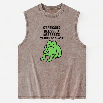STRESSED BLESSED OBSESSED | Trinity of chaos - Vintage Washed Tank - Brown