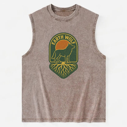 Earth Wolf Roots  - Vintage Washed Tank - Brown