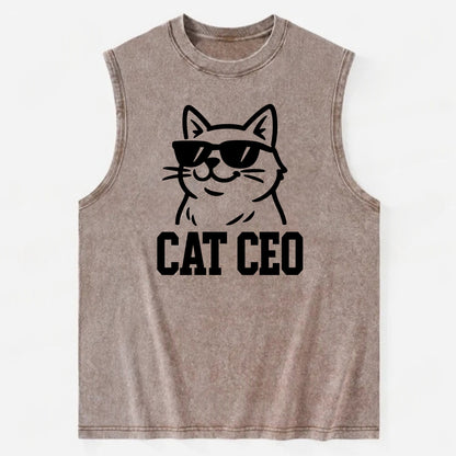 CEO Cat Boss - Vintage Washed Tank - Brown