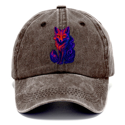 Clever fox with tail dissolving into cosmic nebula swirls, orange to purple gradient - Classic Cap - Brown