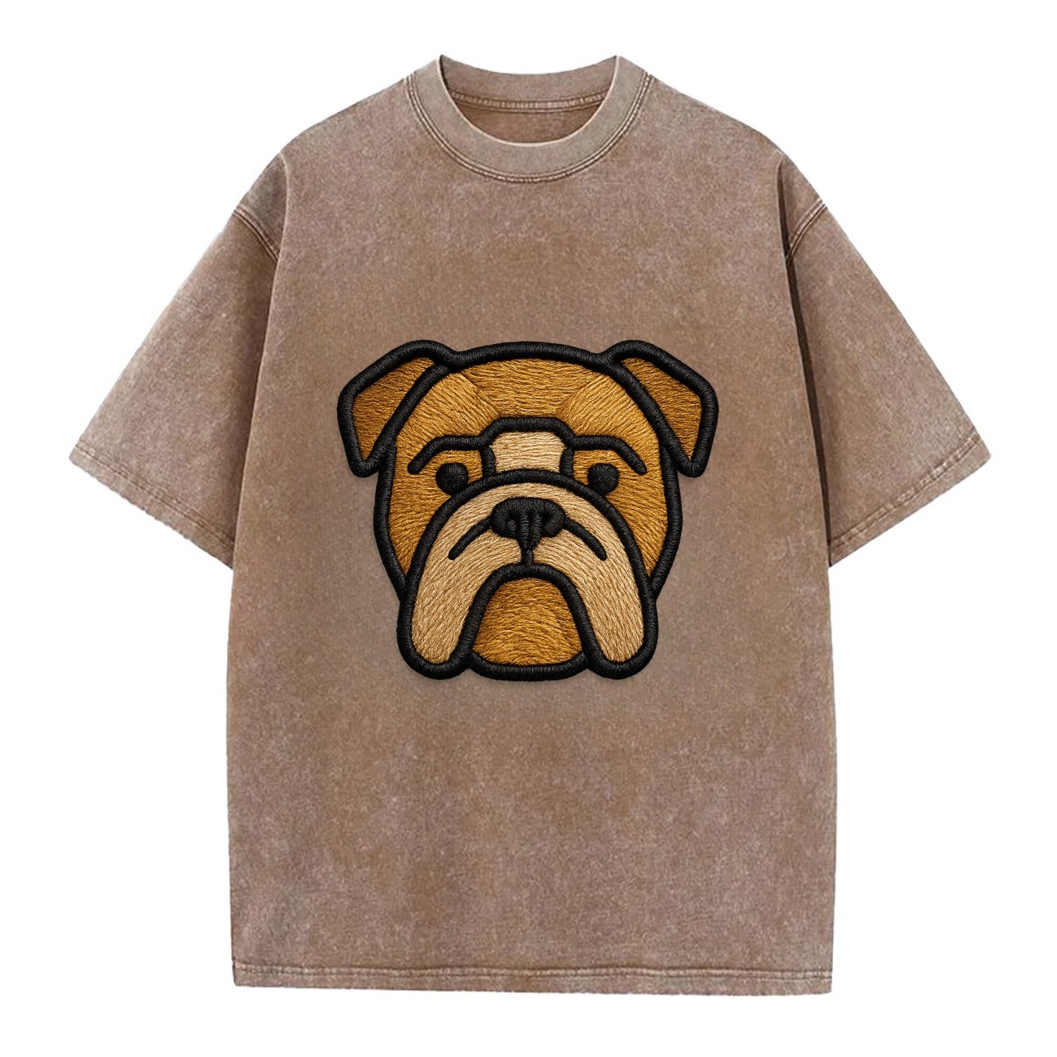 Bulldog - Minimalist geometric design wi - Vintage T-shirt - Brown