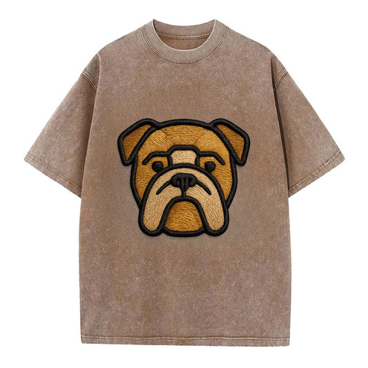 Bulldog - Minimalist geometric design wi - Vintage T-shirt - Brown