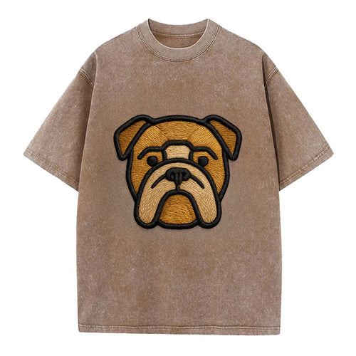 Bulldog - Minimalist geometric design wi - Vintage T-shirt